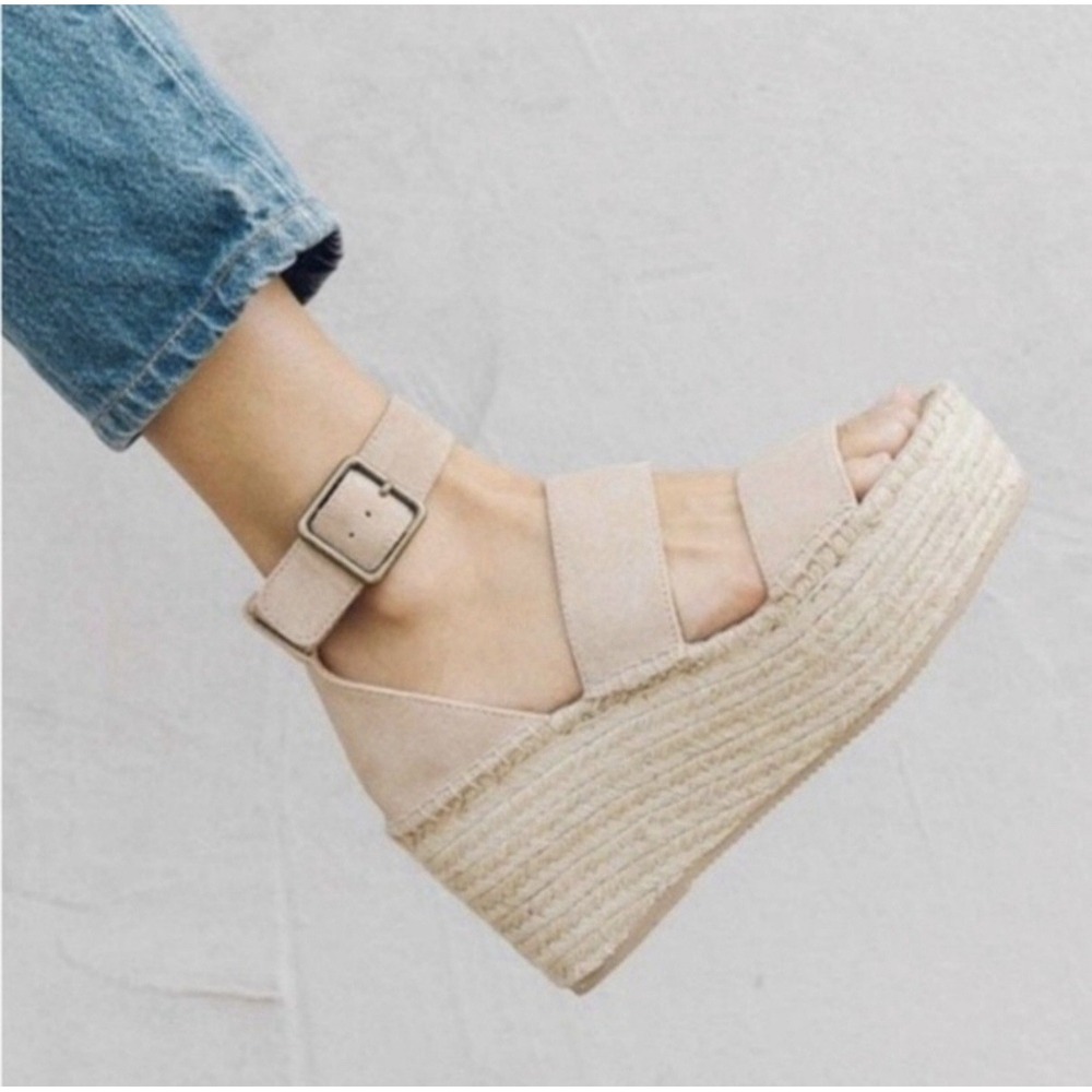 Soludos Palma Nude Beige Suede Leather Espadrille Platform Wedge Sandal Size 8.5 - Picture 2 of 10